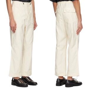 NEEDLES Wide Leg Fatigue Pants Drawstring Cotton Canvas Ivory Japan